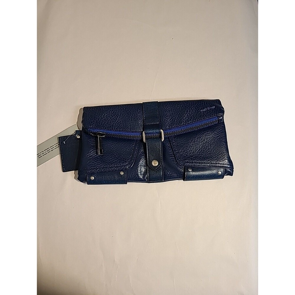 Matt & Nat Folding Vegan Leather Clutch Pockets Zipper Blue Purse NWT